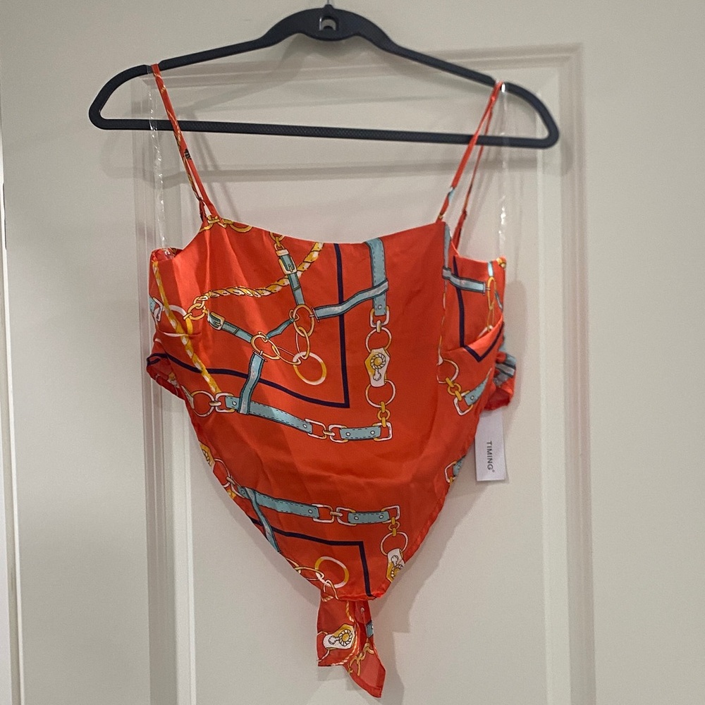 Timing Red Chain-Print Scarf Cami